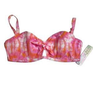 Sundazed Beka Tie-Dye Bow Bikini Top Coral Pink Size 32DD New